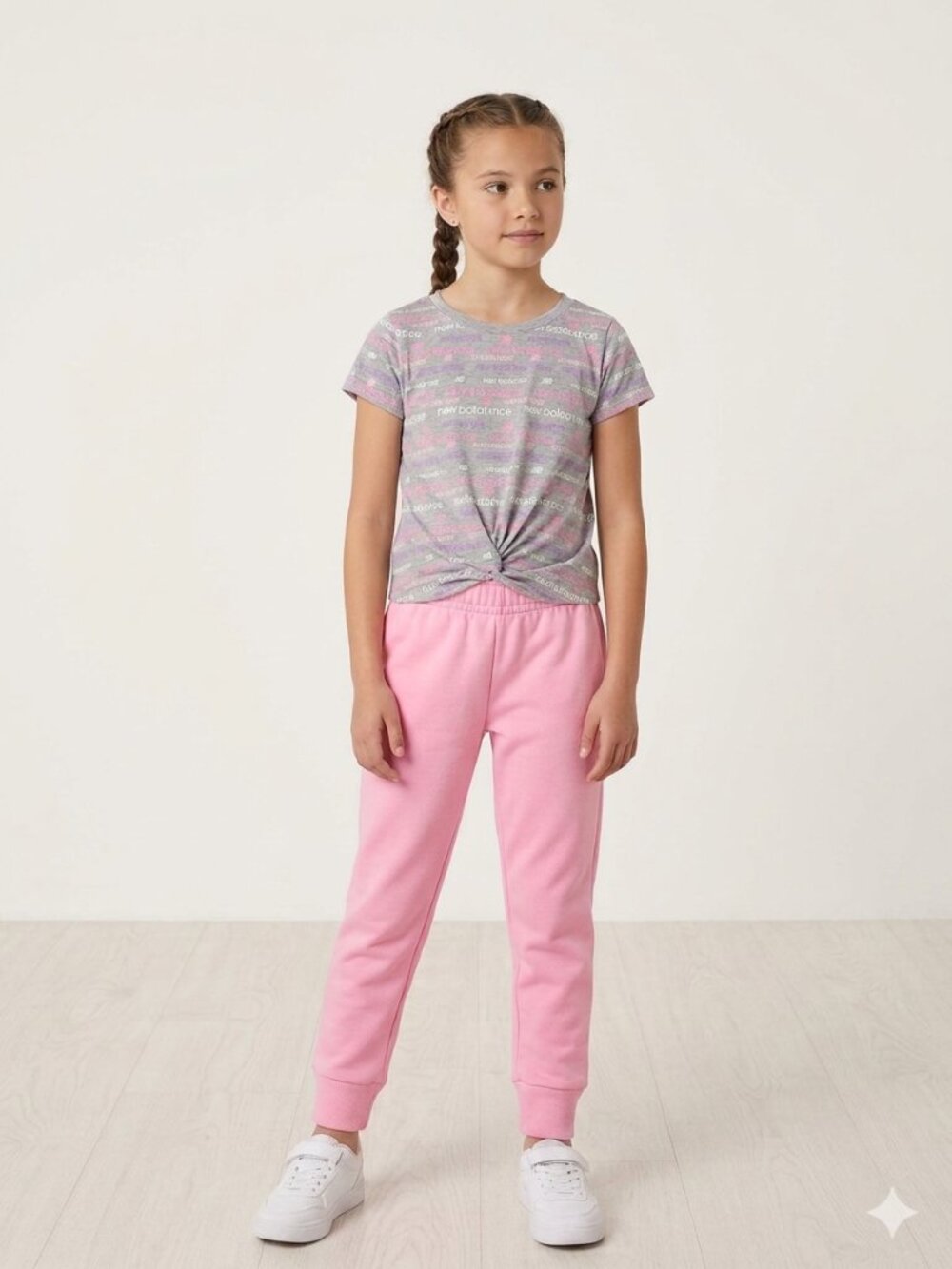 NB New Balance Girls Gray Twist Tee & Pink Joggers Set Size 7/8